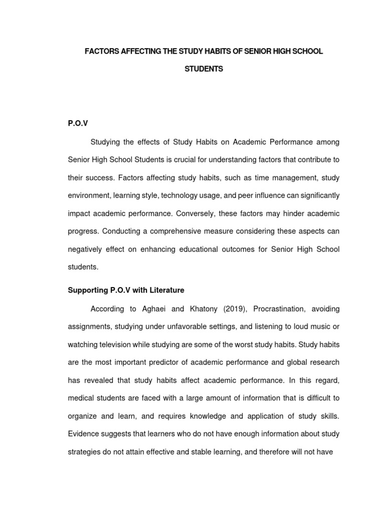 Aristotle Group3 Lariosa Factors Affecting Study Habits of Senior High ...