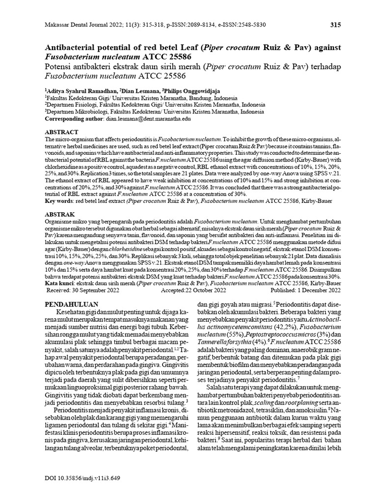 Antibacterial Effects of Red Betel Leaf Extract | PDF