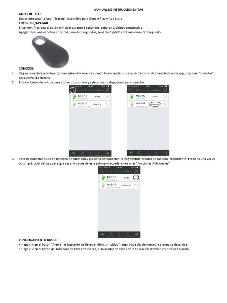 Itag Manual PDF Aplicación movil Smartphone