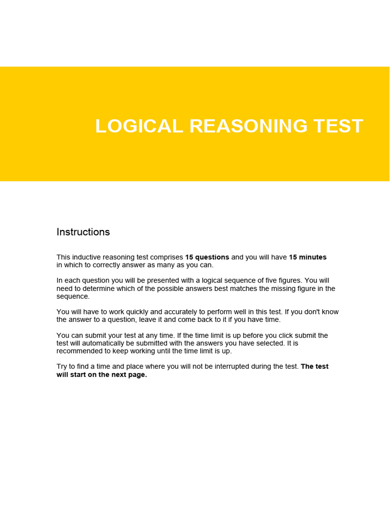 Inductive Reasoning Test Instructions | PDF