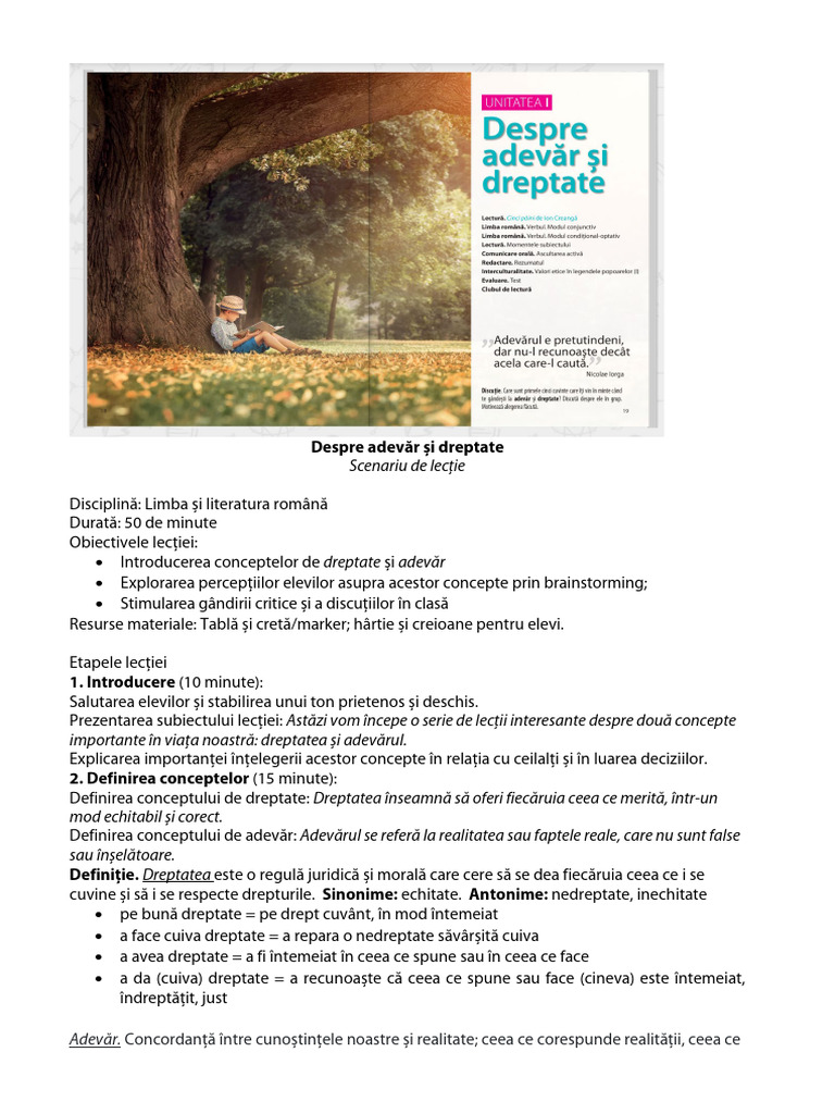 Scenariu Despre Adevar Si Dreptate | PDF