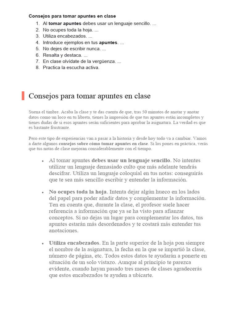 Tecnicas Para Tomar Apuntes Pdf Información