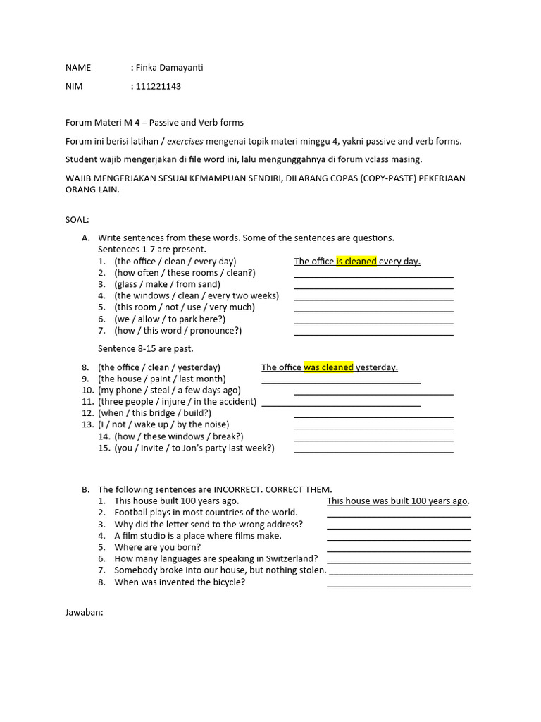 Passive and Verb Forms Exercises | PDF | Linguistic Typology | Languages
