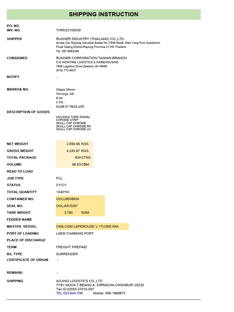 Shipping Details for Logistics | PDF | Economies | Service Industries