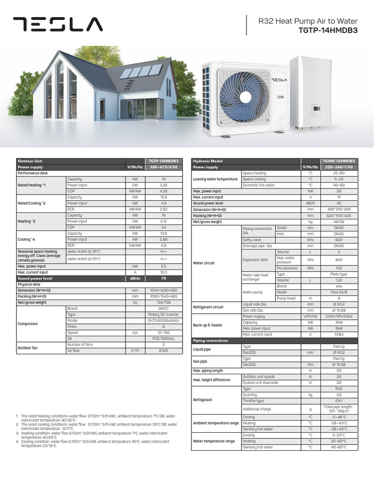 Tesla R32 Heat Pump Air To Water TGTP-14HMDB3 Spec 2023 ENG | PDF ...
