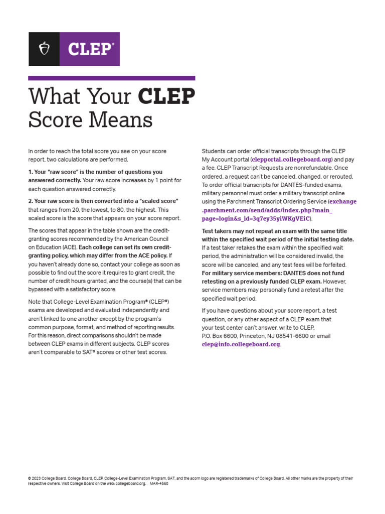 WhatYourScoreMeans Clep PDF College Level Examination Program