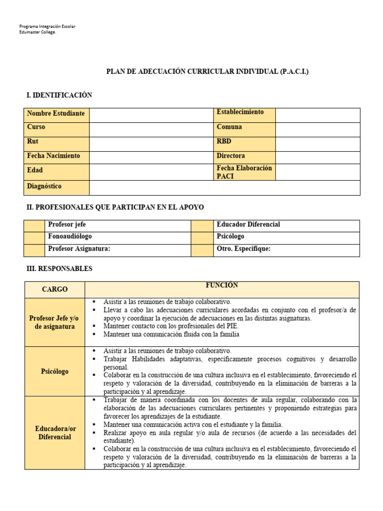 Formato PACI | PDF | Maestros | Evaluación