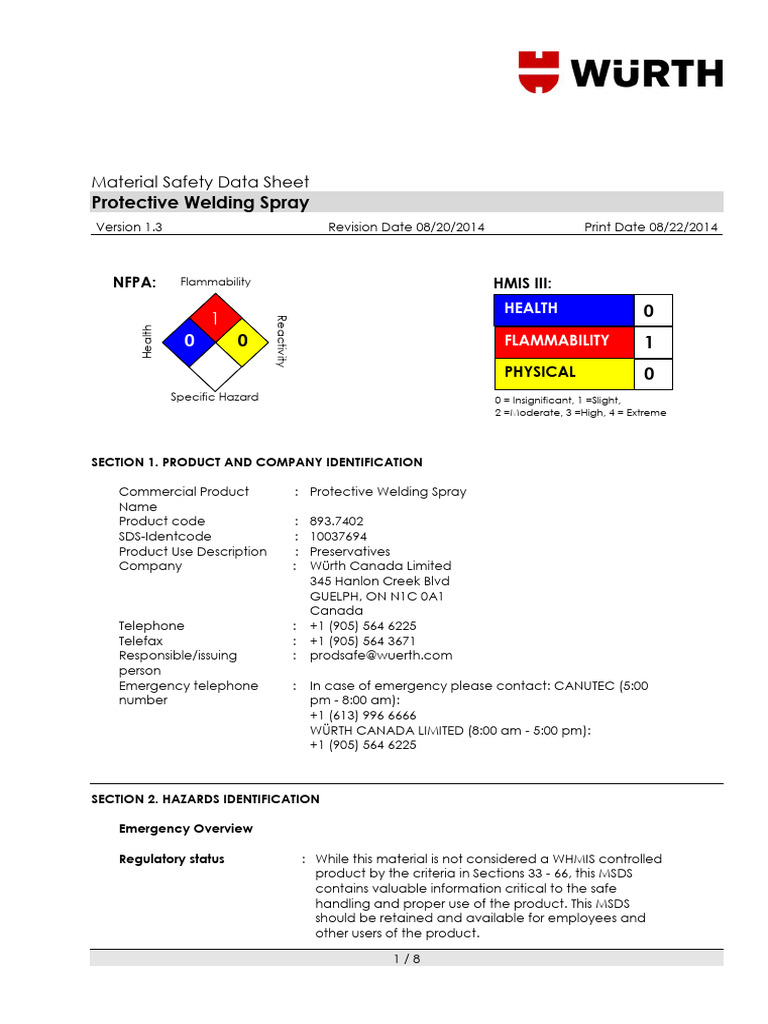 ProtectiveWeldingSpray INGLES FICHA SEGURIDAD PDF Firefighting