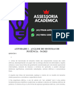 Atividade 1 - Análise de Sistemas de Potência - 54 2023