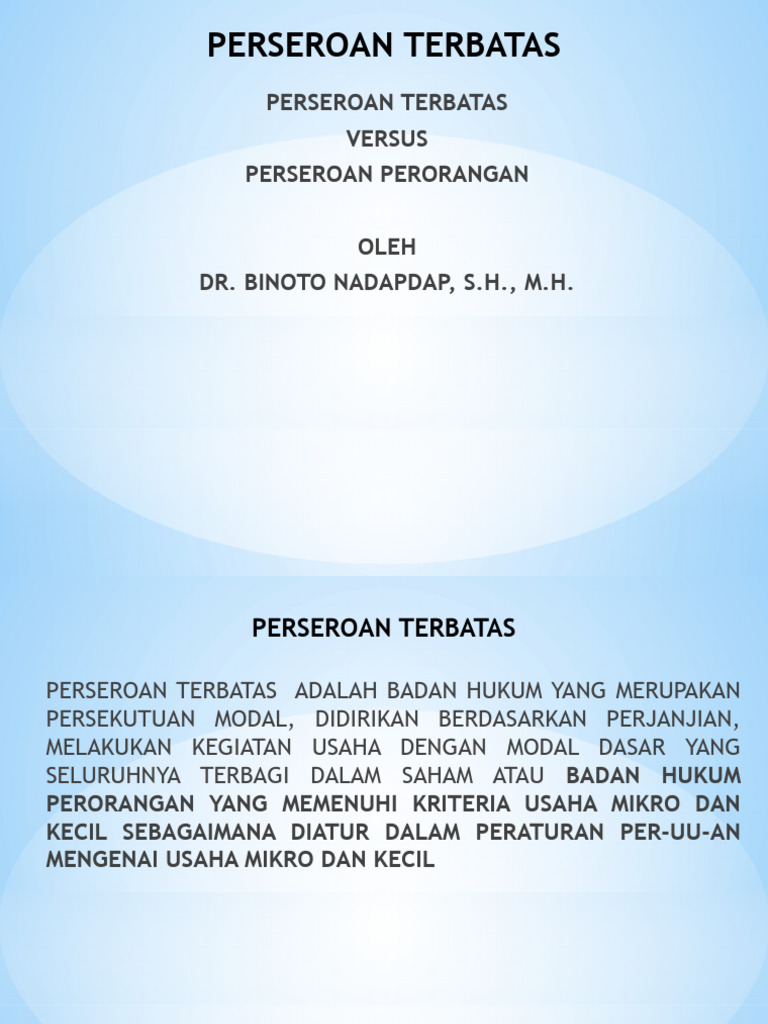 Perbandingan PT dan Perseroan Perorangan | PDF