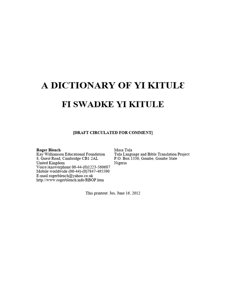 Wordlist and Analysis of Tula PDF Grammatical Number Vowel