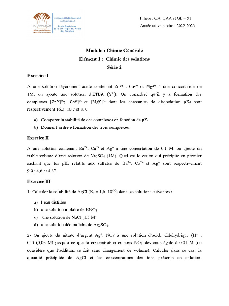Solutions et complexes en chimie générale | PDF | Équilibre chimique ...