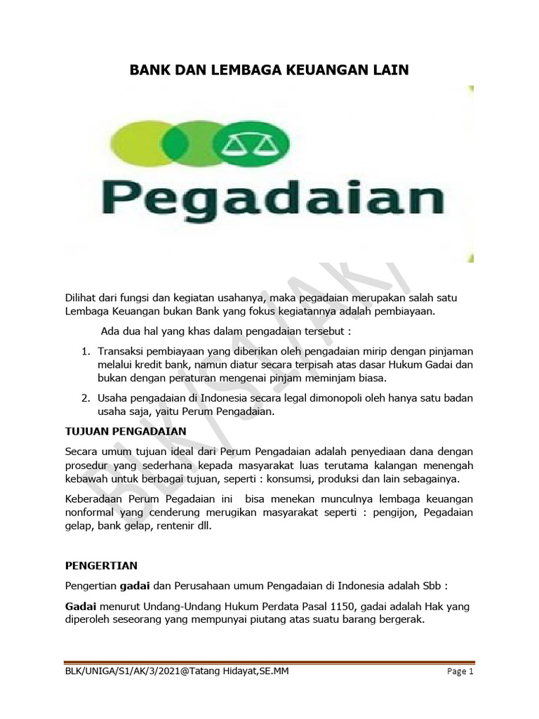 Pengertian dan Tujuan Pegadaian | PDF