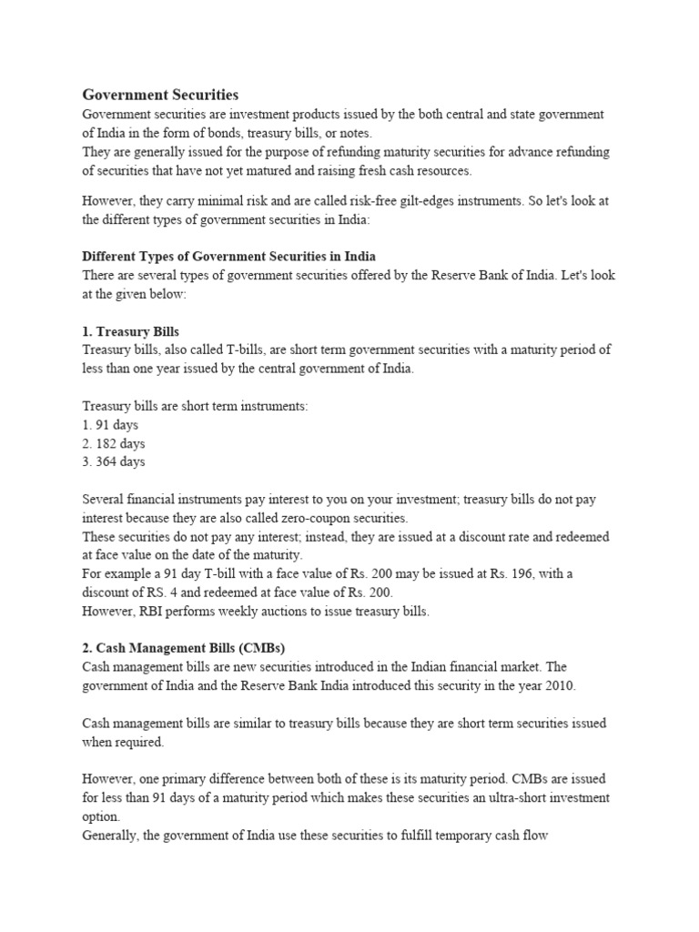 Government Securities PDF United States Treasury Security Bonds