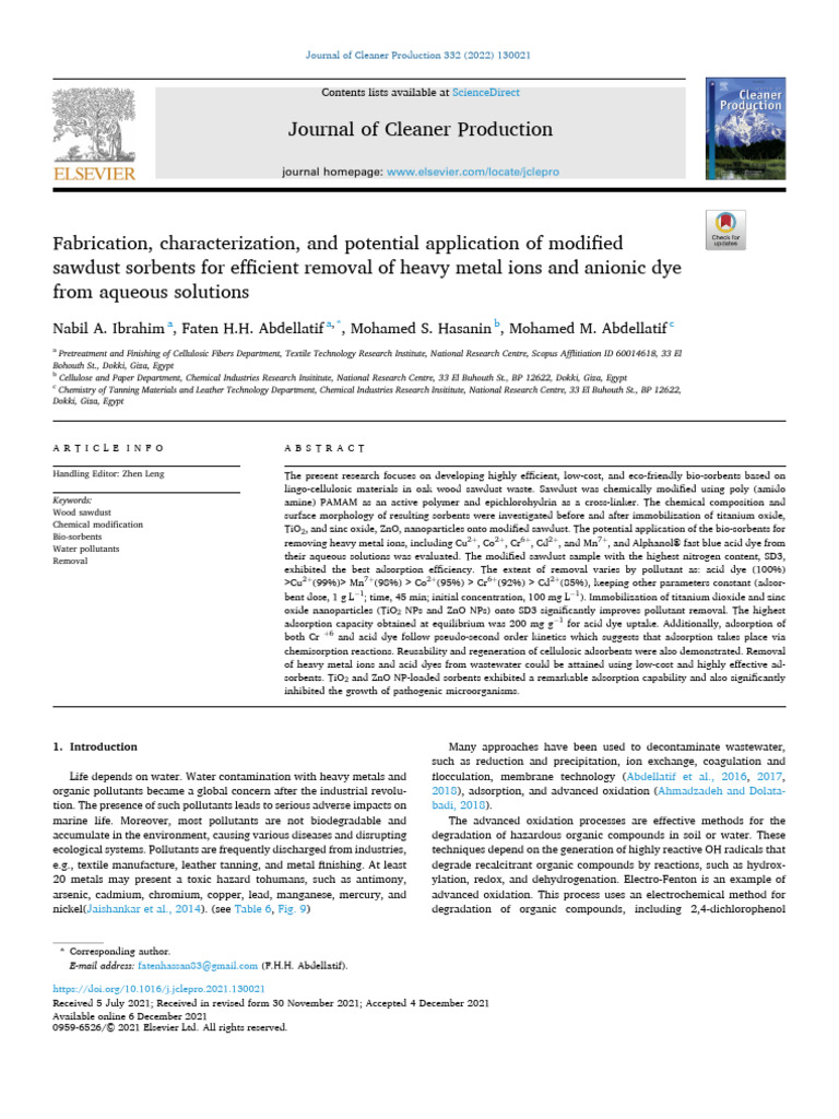 Journal of Cleaner Production Nabil A. Ibrahim, Faten H.H. Abdellatif