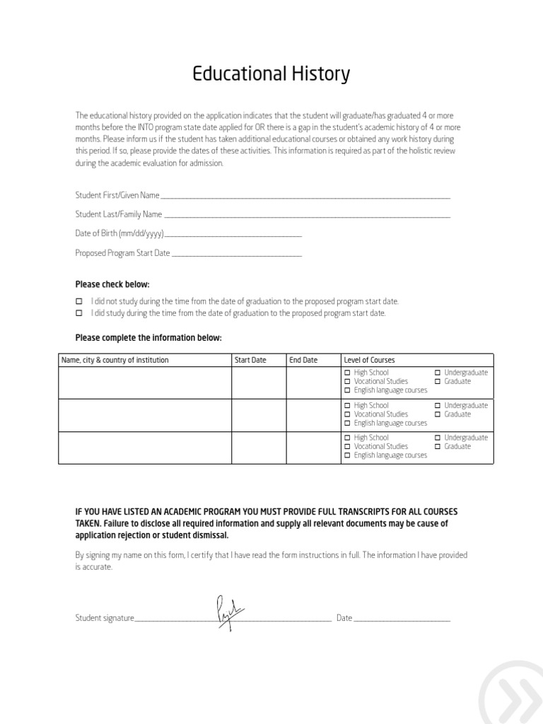 INTO Accounting of Time or Education History Form All Centers PDF