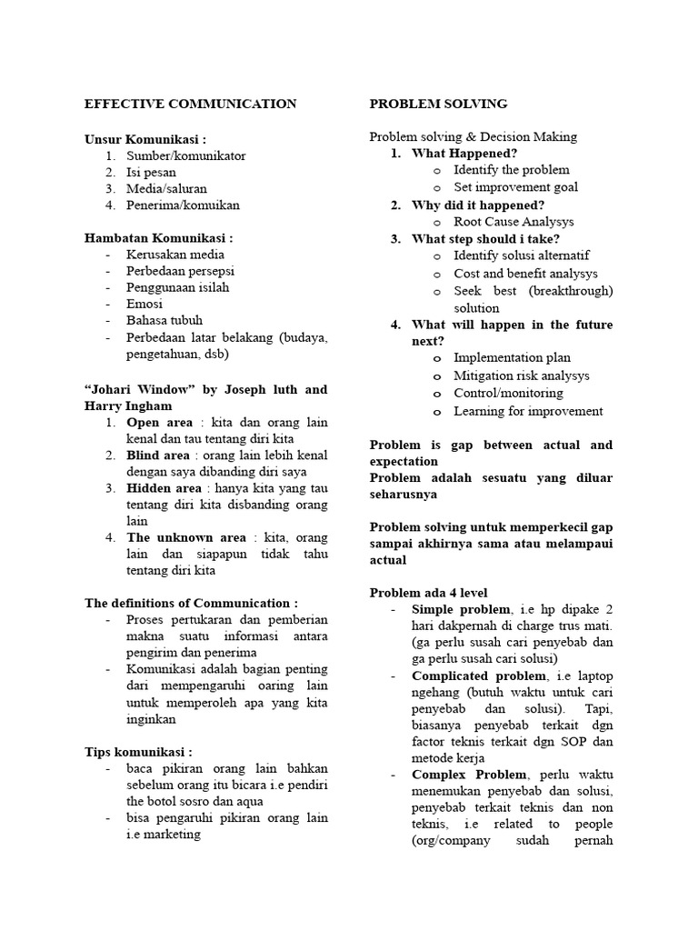 Komunikasi Efektif dan Pemecahan Masalah | PDF | Karier & Perkembangan