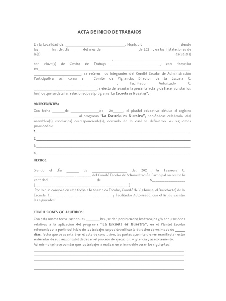 Acta de Inicio de Trabajos Escolares | PDF