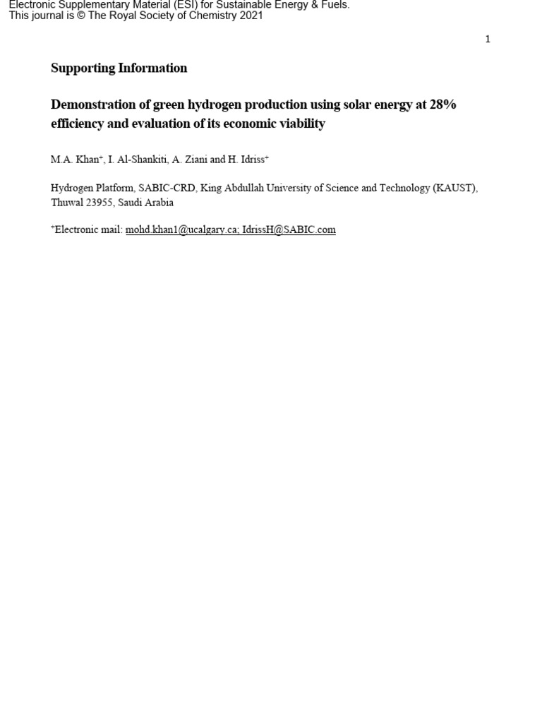 Demonstration of Green Hydrogen Production Using S | PDF ...