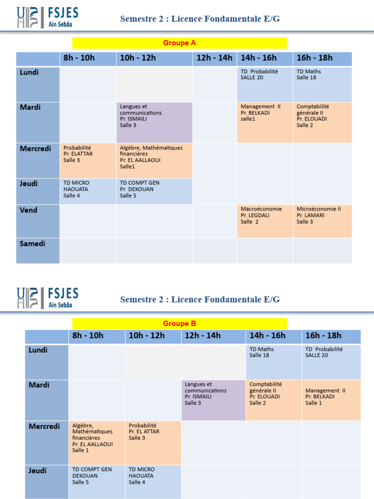Emploi du Temps Licence E/G | PDF | Services financiers | Science