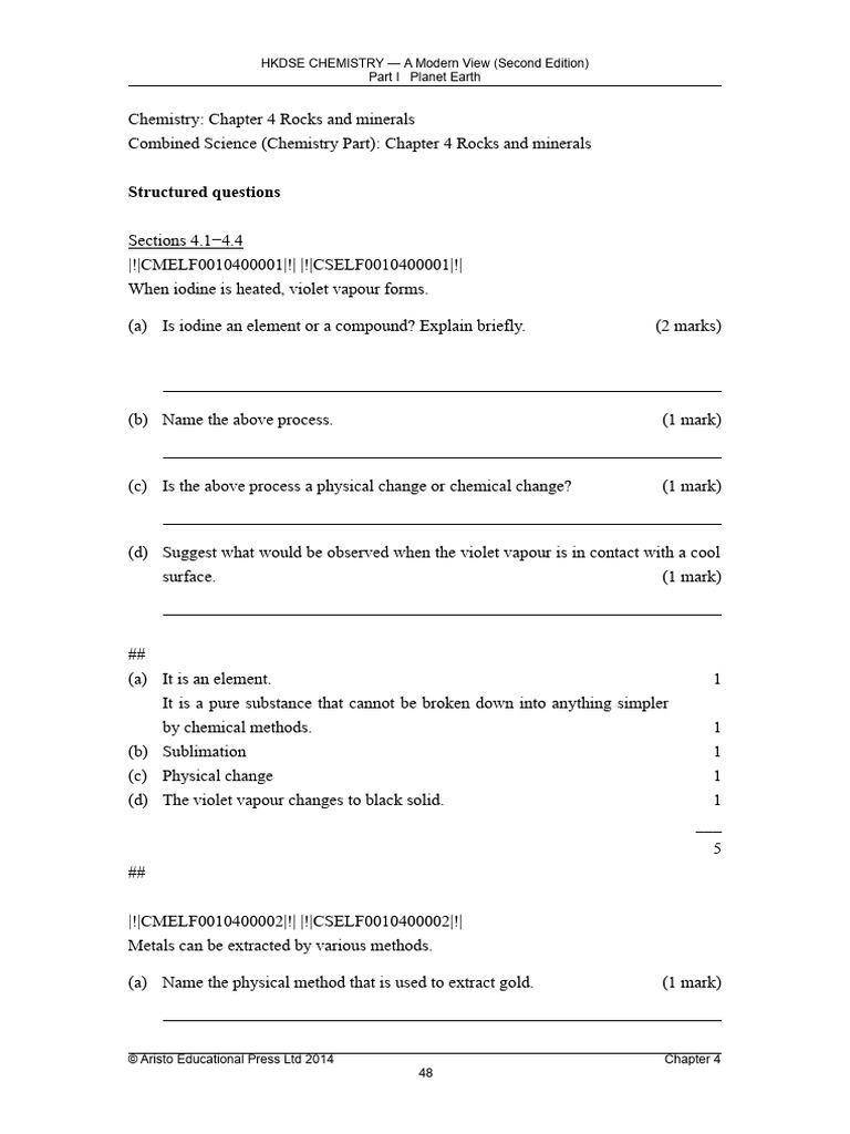 Chapter 4 Structured Questions PDF Oxide Calcium