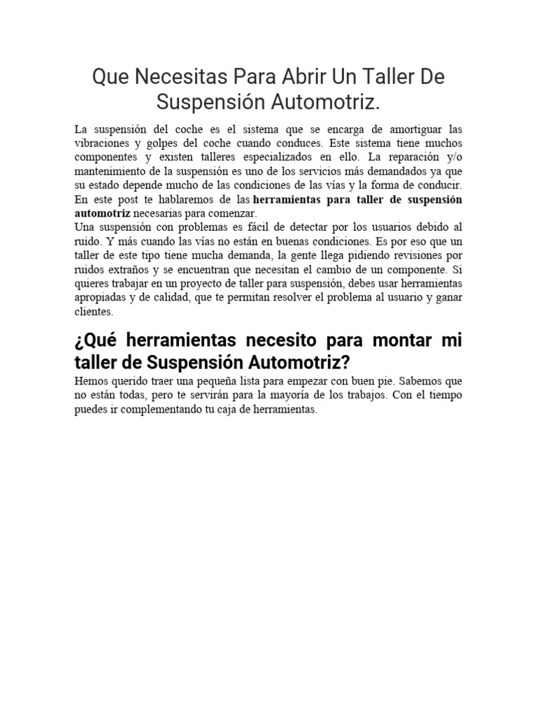 Las Herramientas Que Necesita para Abrir Un Taller de Suspension Automotriz, PDF, Tornillo