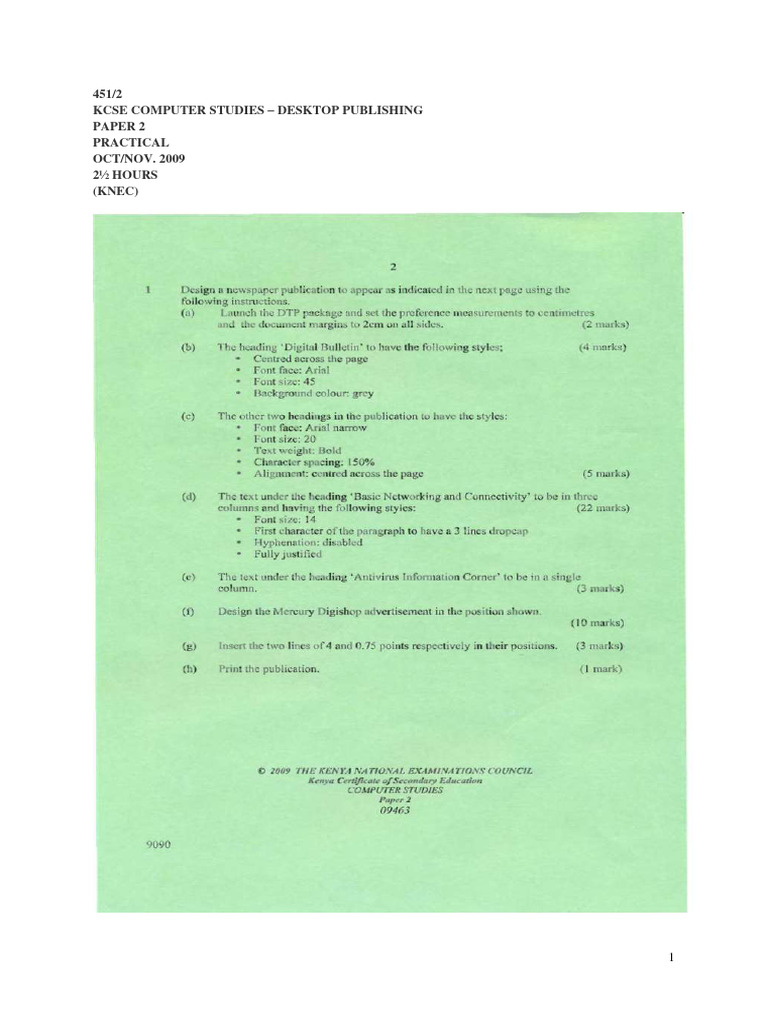 Desktop Publishing 2009-2021 Kcse Computer Studies Practical | PDF
