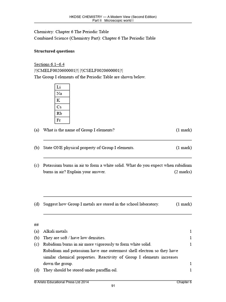 Chapter 6 Structured Questions PDF Chlorine Iodine