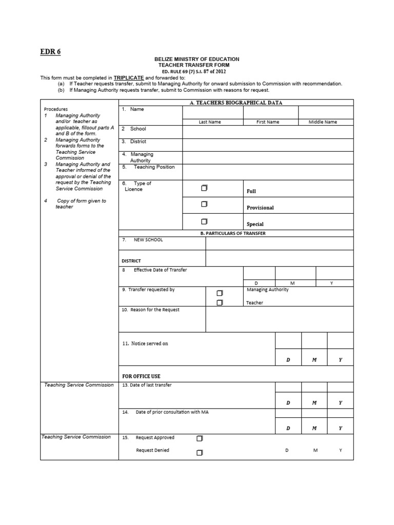 EDR 6 Teacher Transfer Form | Download Free PDF | Government | Justice