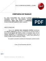 Constancia de Trabajo: Red Sur Plus Y Comunicaciones - Claro