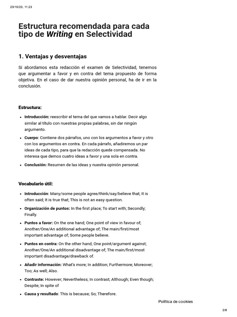 Qué Tipos de Writing Hay en Selectividad | Descargar gratis PDF ...