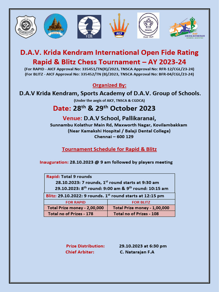 FIDE rating chess tourney in city from September 24