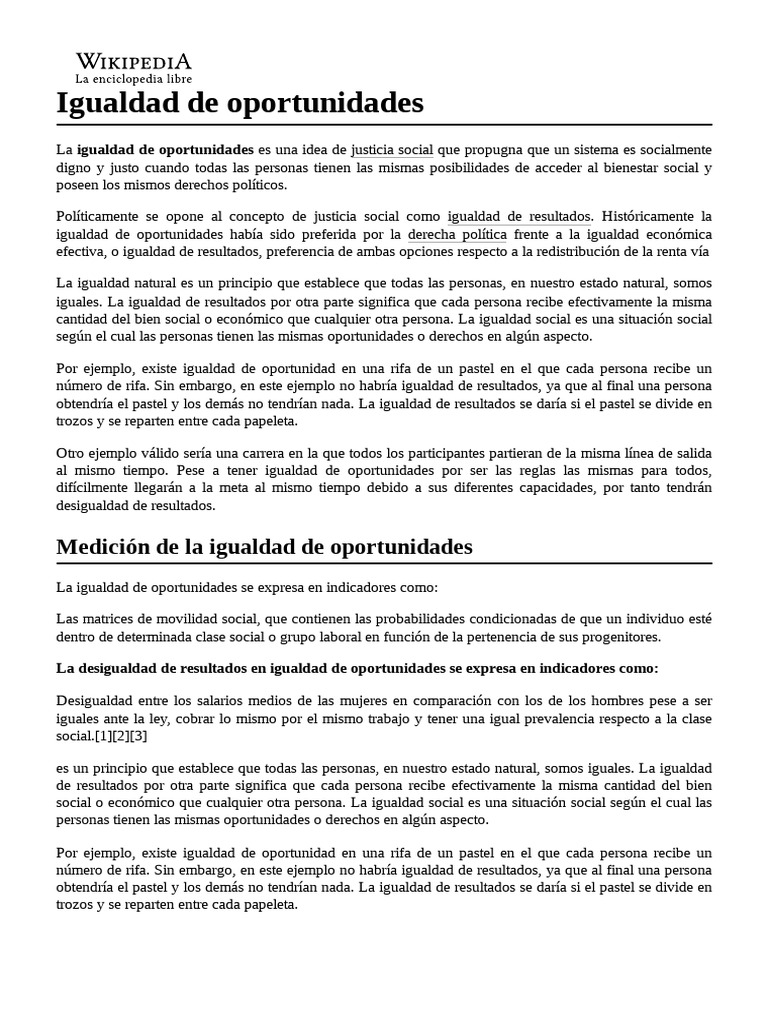 Igualdad de Oportunidades vs Resultados | PDF | Igualdad de ...