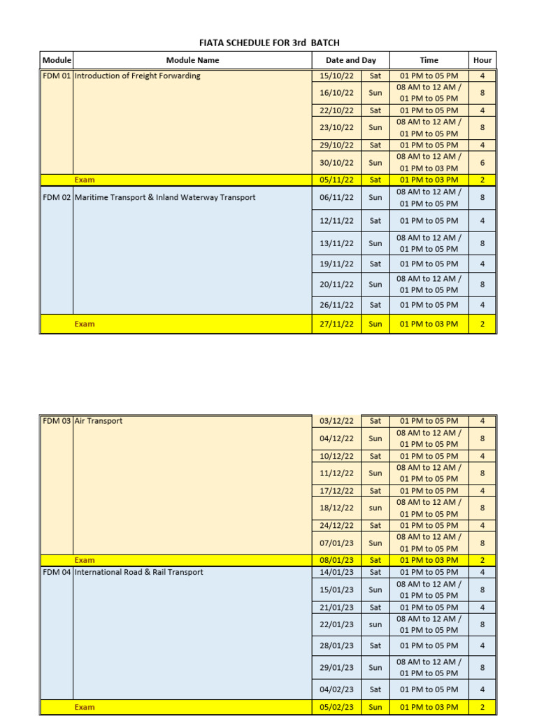 FIATA Freight Forwarding Course Schedule | PDF | Transport | Service ...