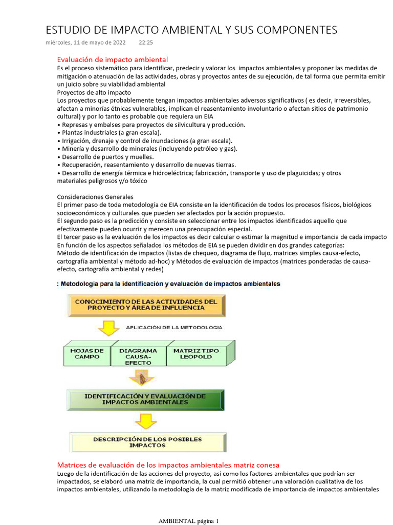 Estudio de Impacto Ambiental y Sus Componentes | PDF | Evaluación de ...