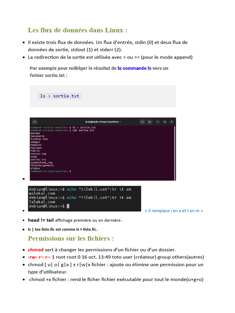 Flux de données et permissions Linux | PDF