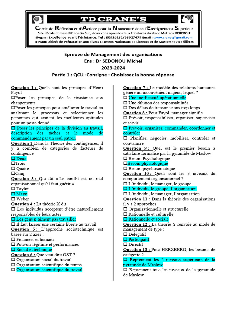 Épreuve de Management des Organisations | PDF | Motivation | Motivant