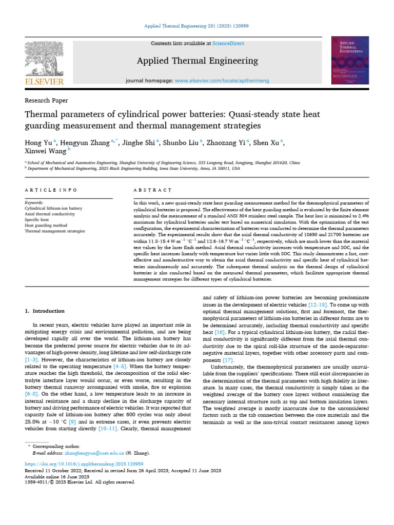 Thermal Management of Cylindrical Batteries | PDF | Lithium Ion Battery ...