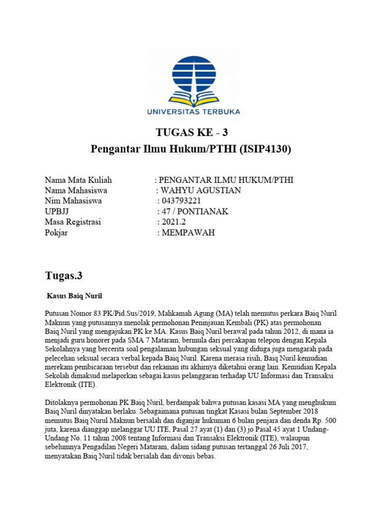 Kasus Baiq Nuril dan UU ITE di Indonesia | PDF | Ilmu Sosial