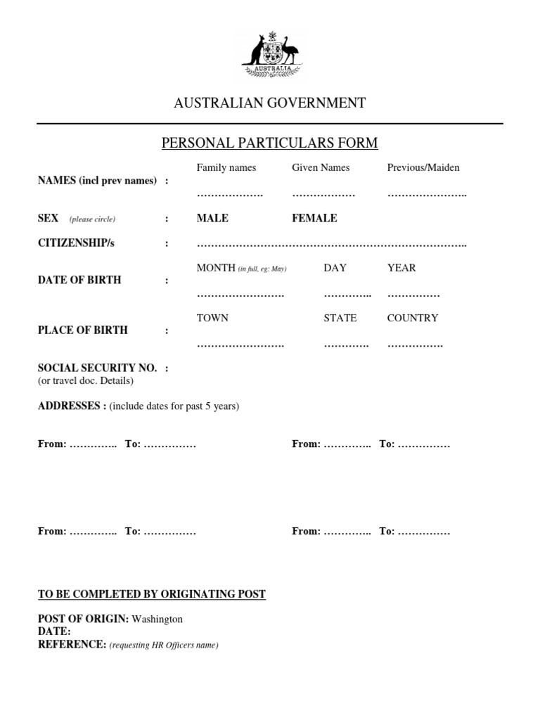 Personal Particulars Form PDF
