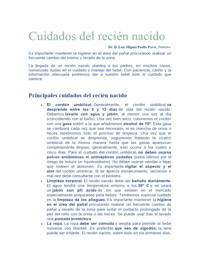Cuidados Del Recién Nacido Pdf Parto Seccion De Cesárea