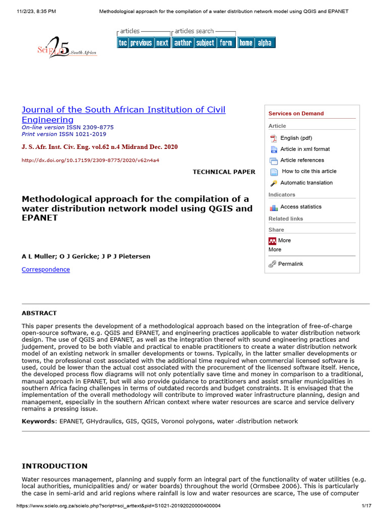 Methodological Approach For The Compilation of A Water Distribution