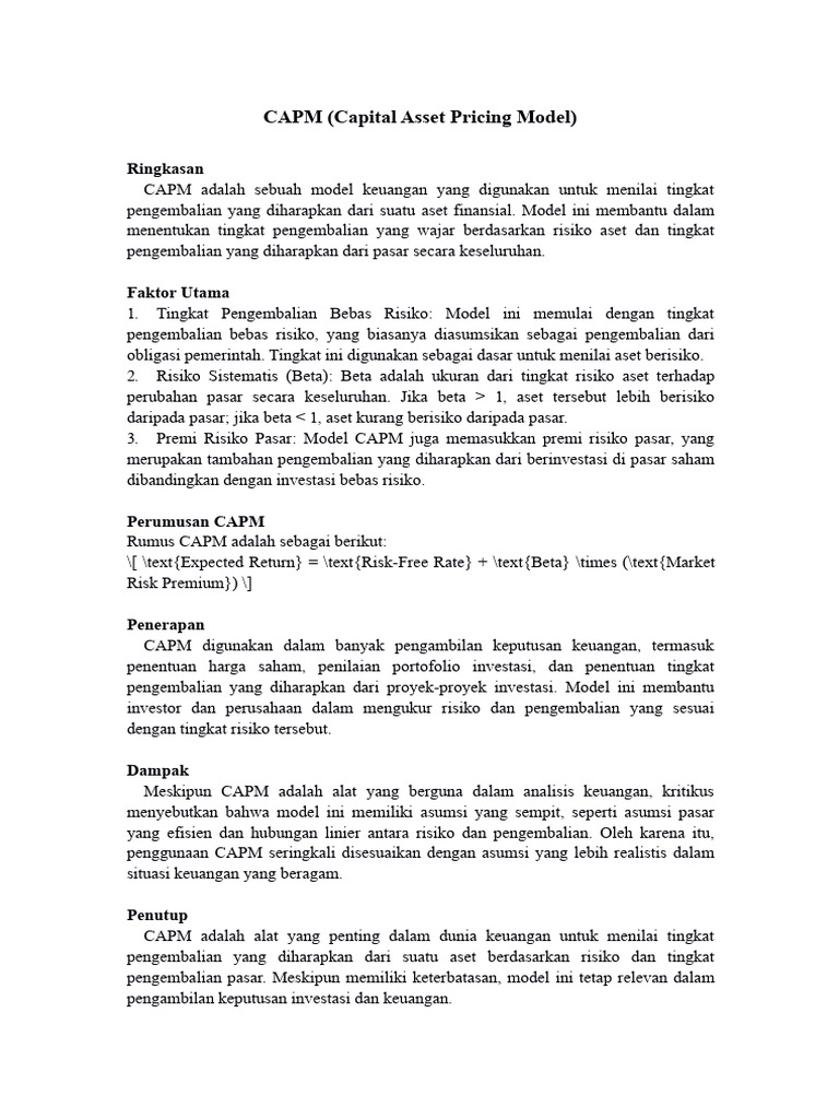 Memahami Model CAPM dalam Investasi | PDF | Pengelolaan Keuangan & Uang