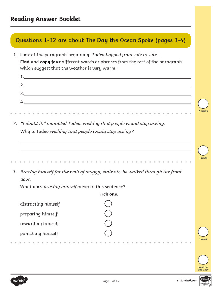 1 Reading Answer Booklet | PDF