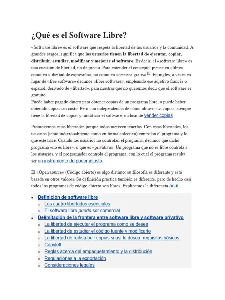 Qué es el Software Libre PDF Software libre Software