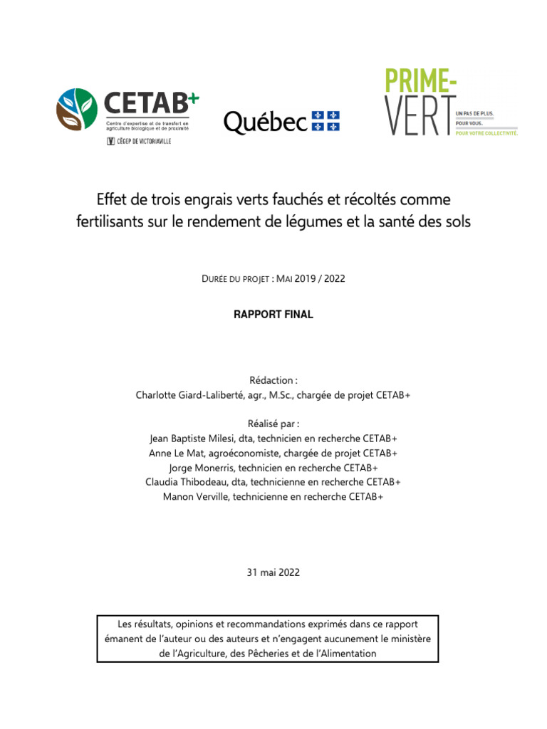 Engrais verts : Impact sur légumes et sols | PDF | Fertilisant ...
