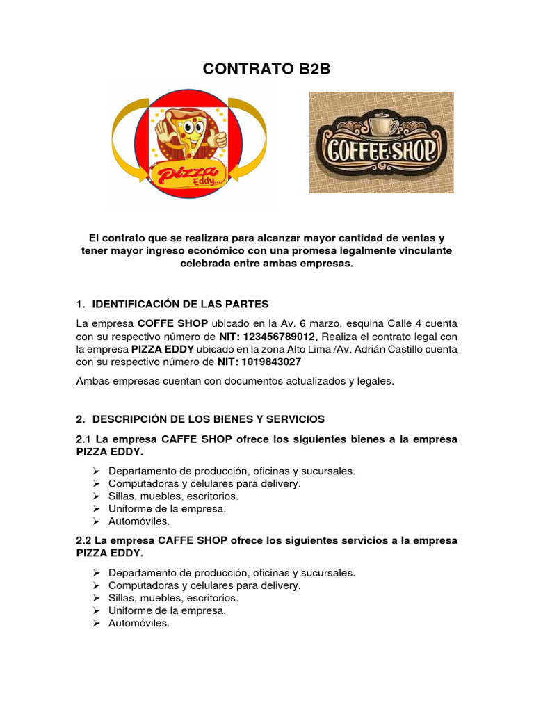 Contrato B2B entre Caffe Shop y Pizza Eddy | PDF | Entrega (Comercio ...