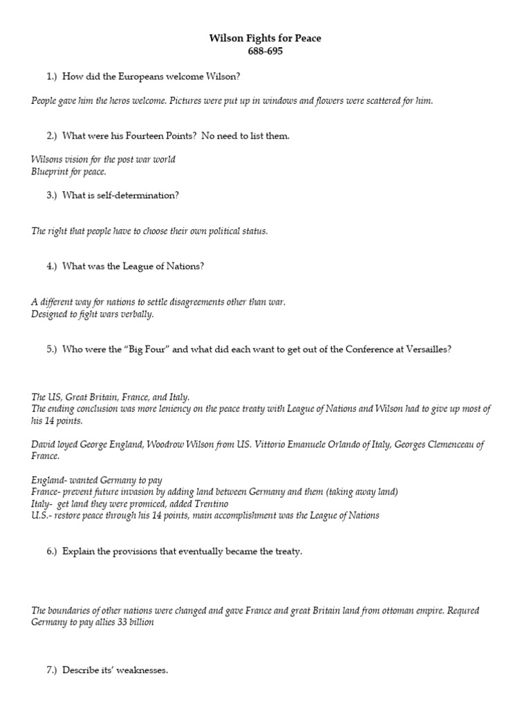 Treaty of Versailles Worksheet | PDF