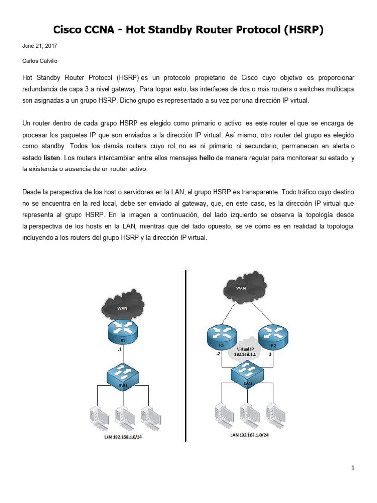 Guía de HSRP en Cisco CCNA | PDF | Enrutador (Computación) | Estándares ...