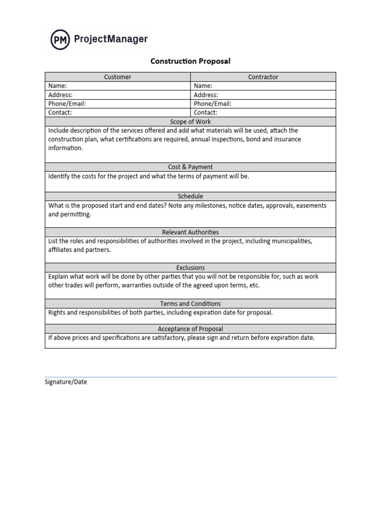 Construction Proposal Template Guide | PDF | Law